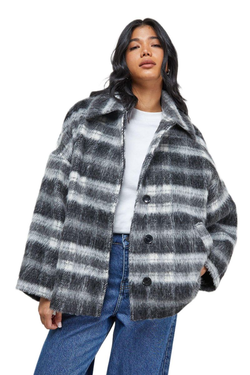 Women's Check Oversized Short Car Coat