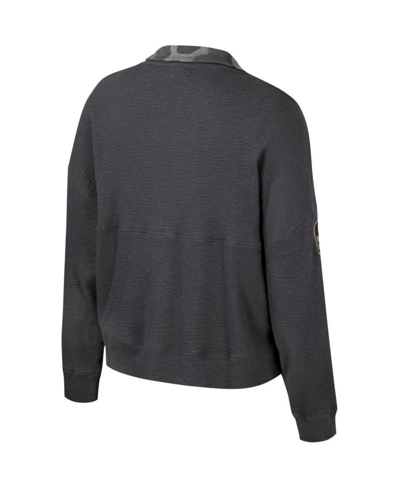 Women's Heather Charcoal Oklahoma Sooners OHT Military-Inspired Appreciation Payback Henley Thermal Sweatshirt