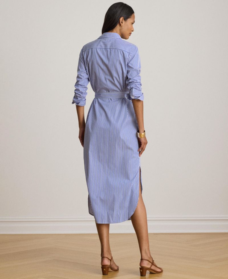 Women's Point Collar Striped Broadcloth Shirt-Dress