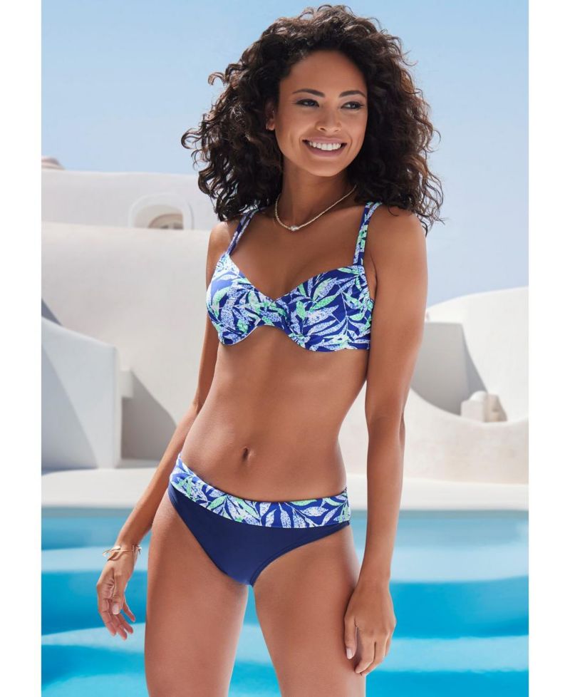 Women's Tropical Print Fold Over Bikini Mid-Rise Swim Bottom