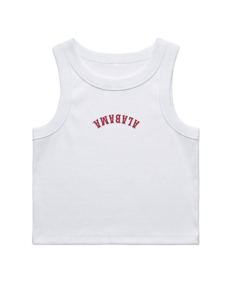 Women's White Alabama Crimson Tide Upside Down Embroidery Ribbed Cropped Tank Top