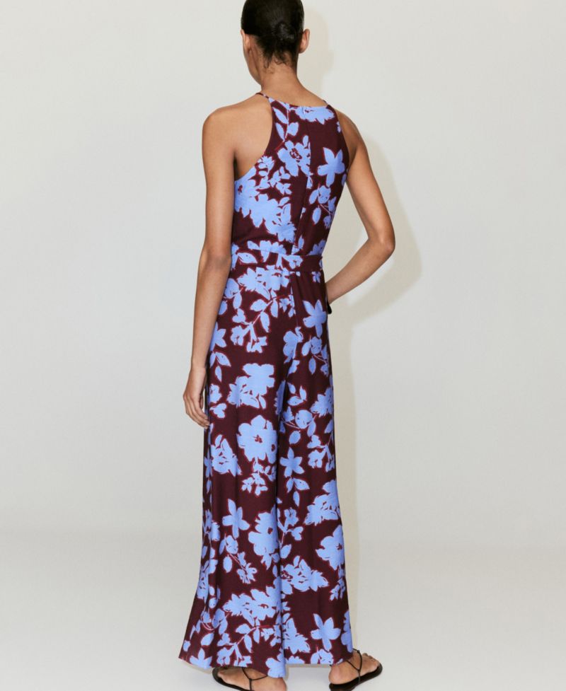 Women's Floral-Print Wide-Leg Belted Jumpsuit