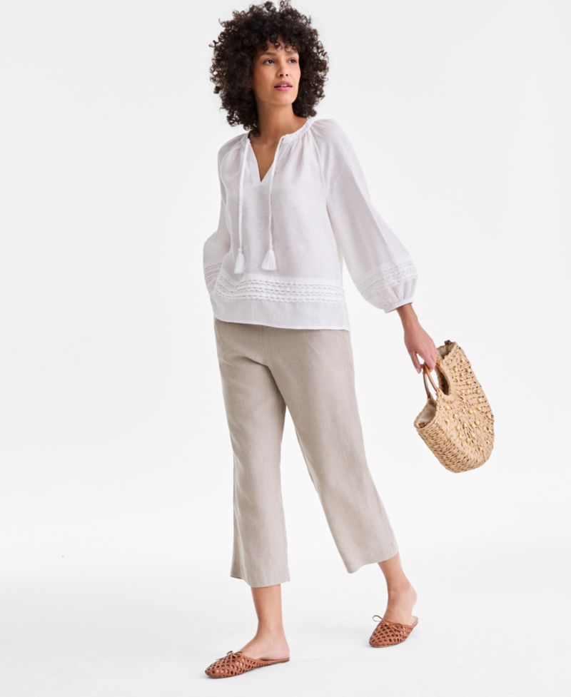 Petite 100% Linen Pull-On Cropped Pants