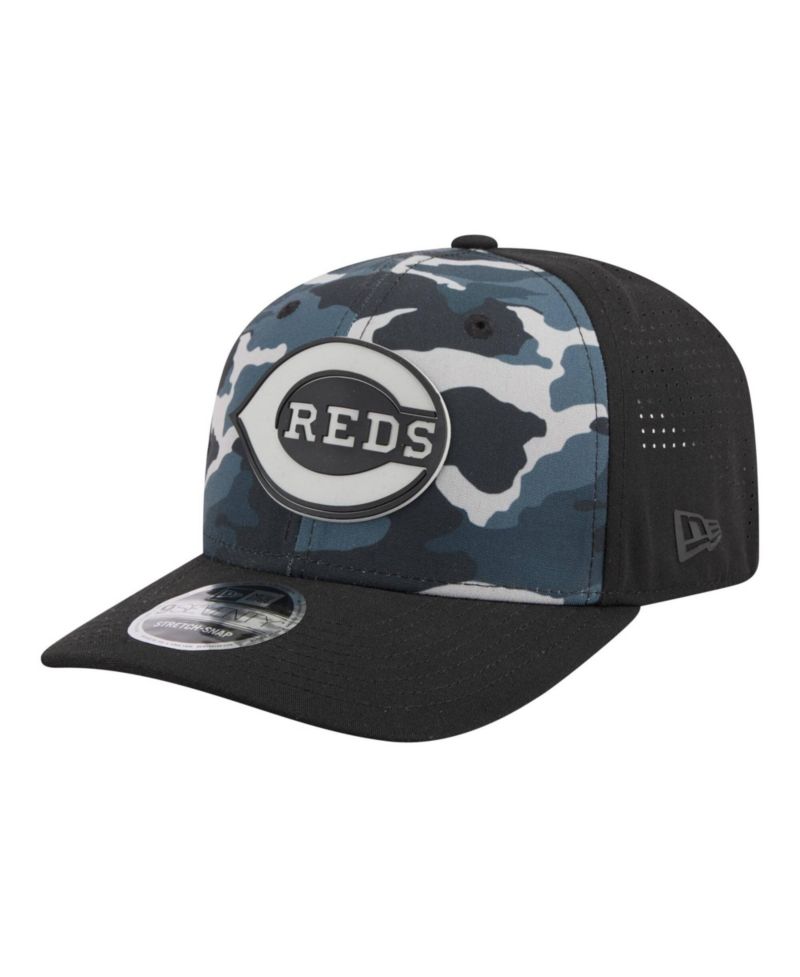 Men's Black Cincinnati Reds Tonal Camo 9SEVENTY Stretch-Snap Hat