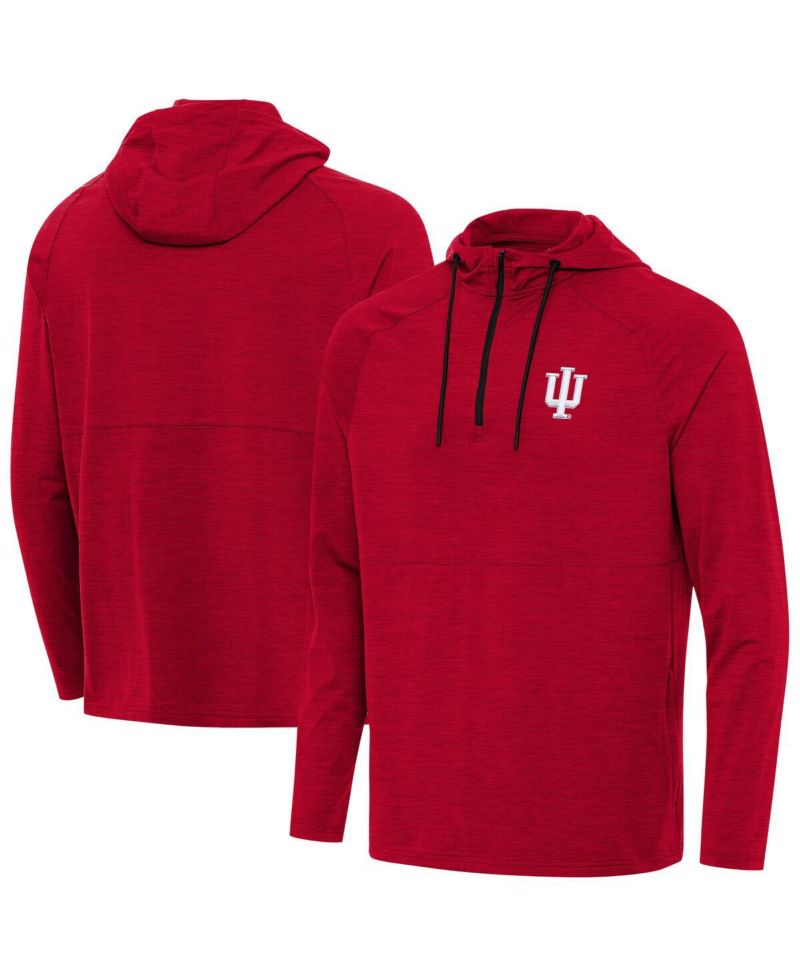 Men's Heather Red Indiana Hoosiers Spikes Quarter-Zip Hoodie