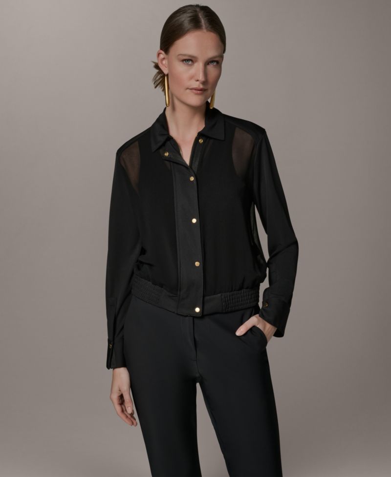 Petite Mix Media Zipper Jacket