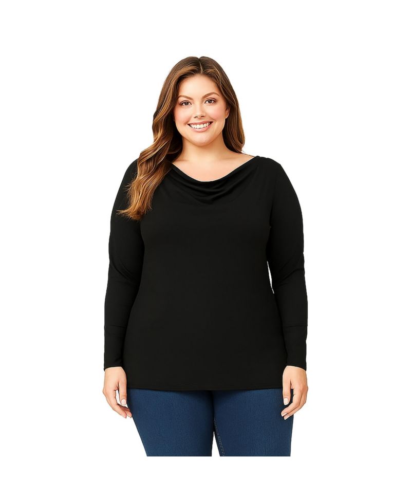 Plus Size Long Sleeve Boat Neck Knit Top