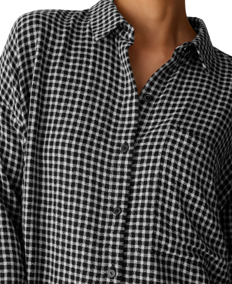 Women's Wool-Cotton Check Long-Sleeve Button-Down Shirt