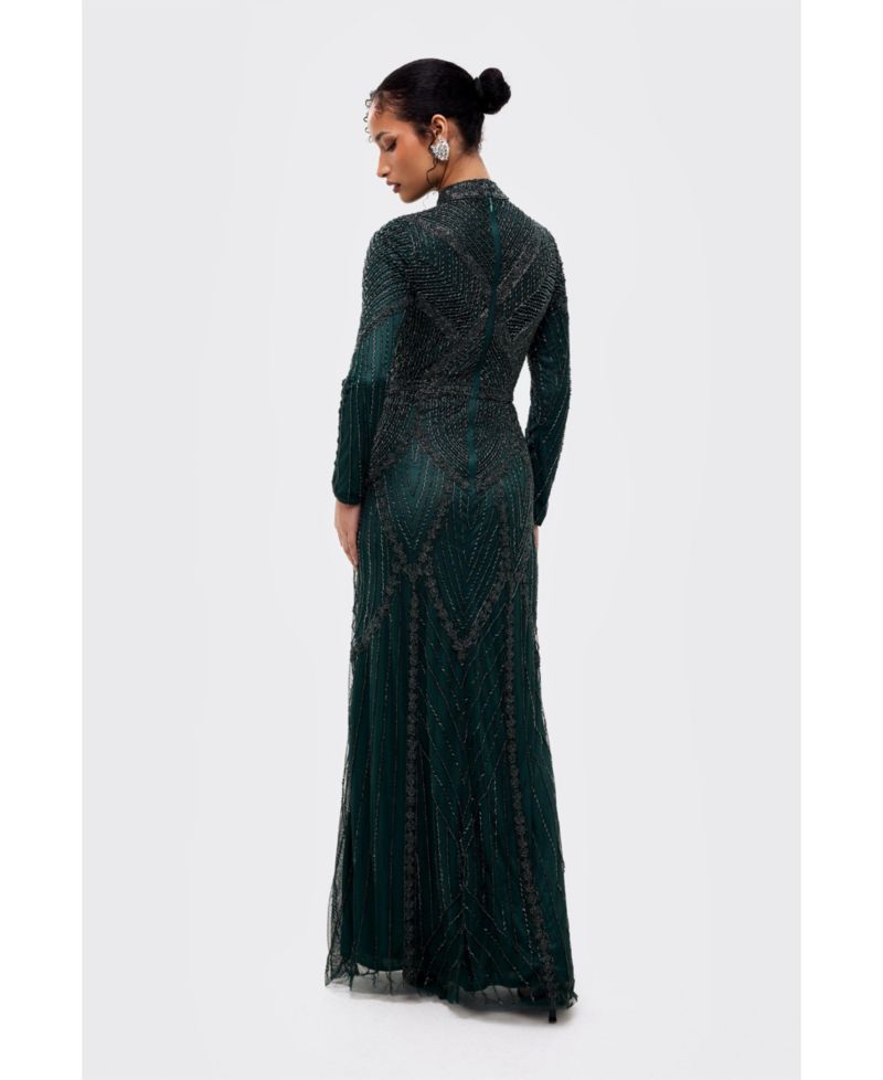 Women's Modest Abstract Embellished Sequin Maxi Dress