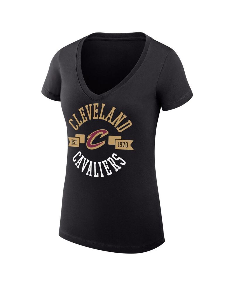 Women's Black Cleveland Cavaliers Large City Logo Fitted V-Neck T-Shirt
