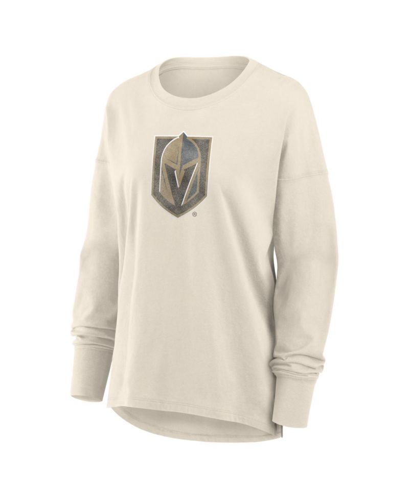 Women's Cream Vegas Golden Knights Distressed Logo Long Sleeve T-Shirt