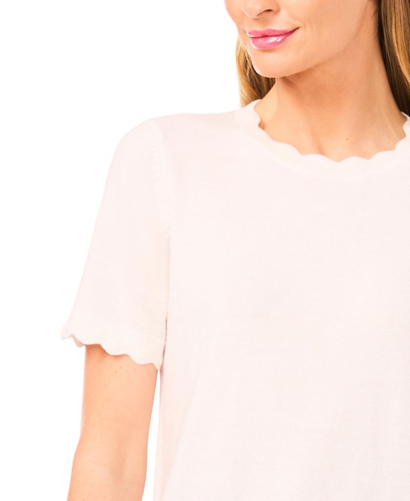 Women's Scalloped Crew Neck Pull-On Sweater
