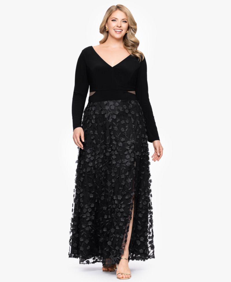 Plus Size Long Sleeve Embellished Dress