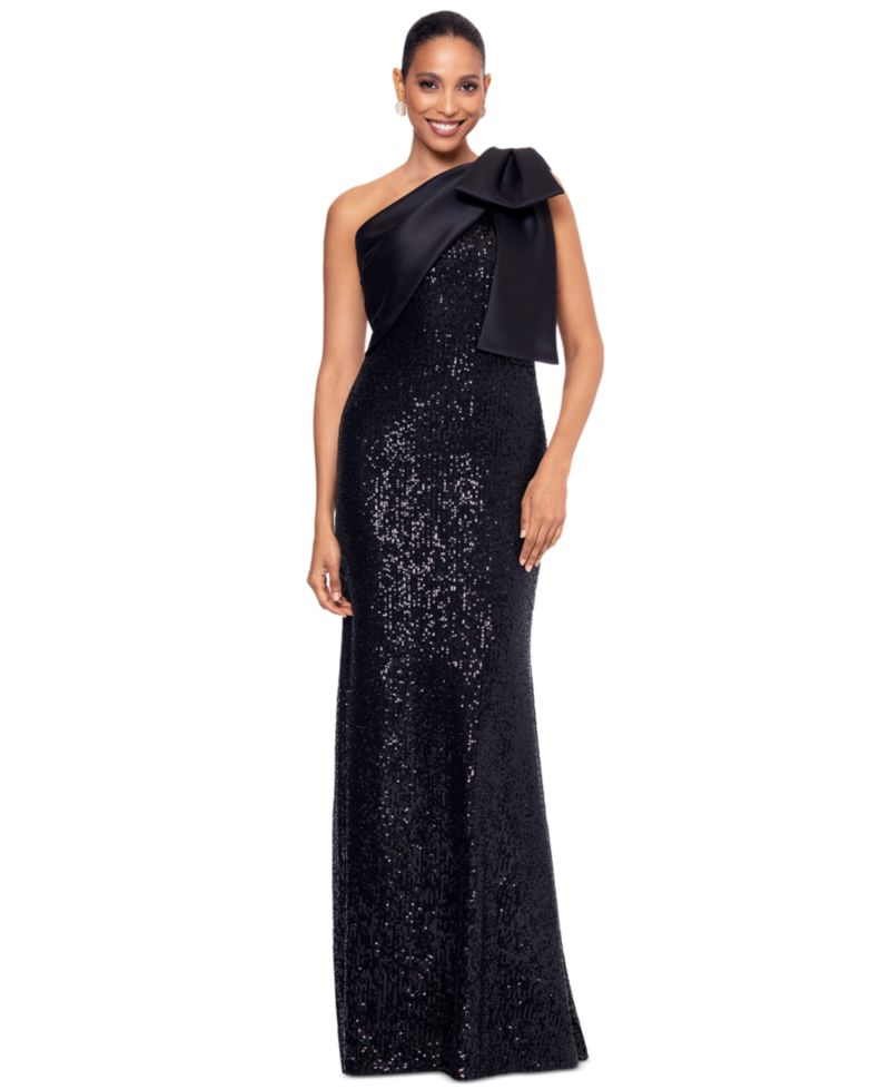 Women's Asymmetric Sequin Bow Sleeveless Gown