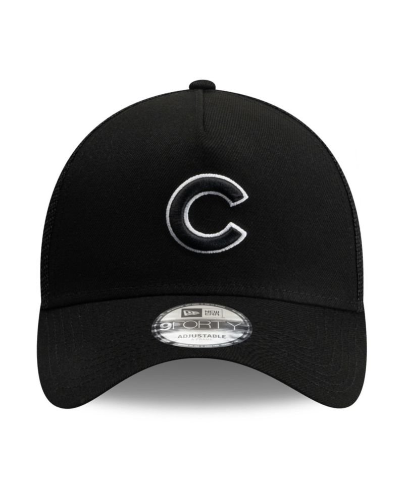 Men's Black Chicago Cubs Side Script 9FORTY A-Frame Trucker Adjustable Hat