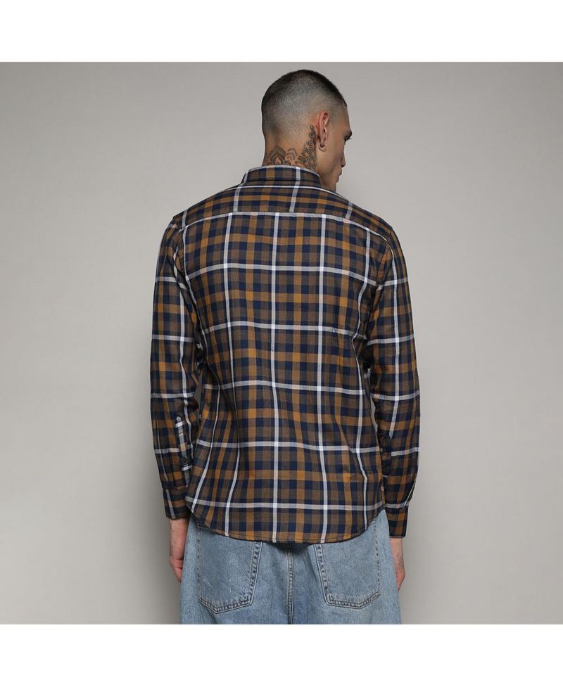 Men's Cobalt Blue & Mustard Yellow Tartan Plaid Shirt