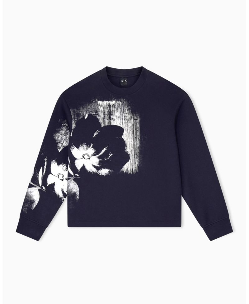 Men's Exposed Flower Bonded Cotton Crewneck Sweatshirt