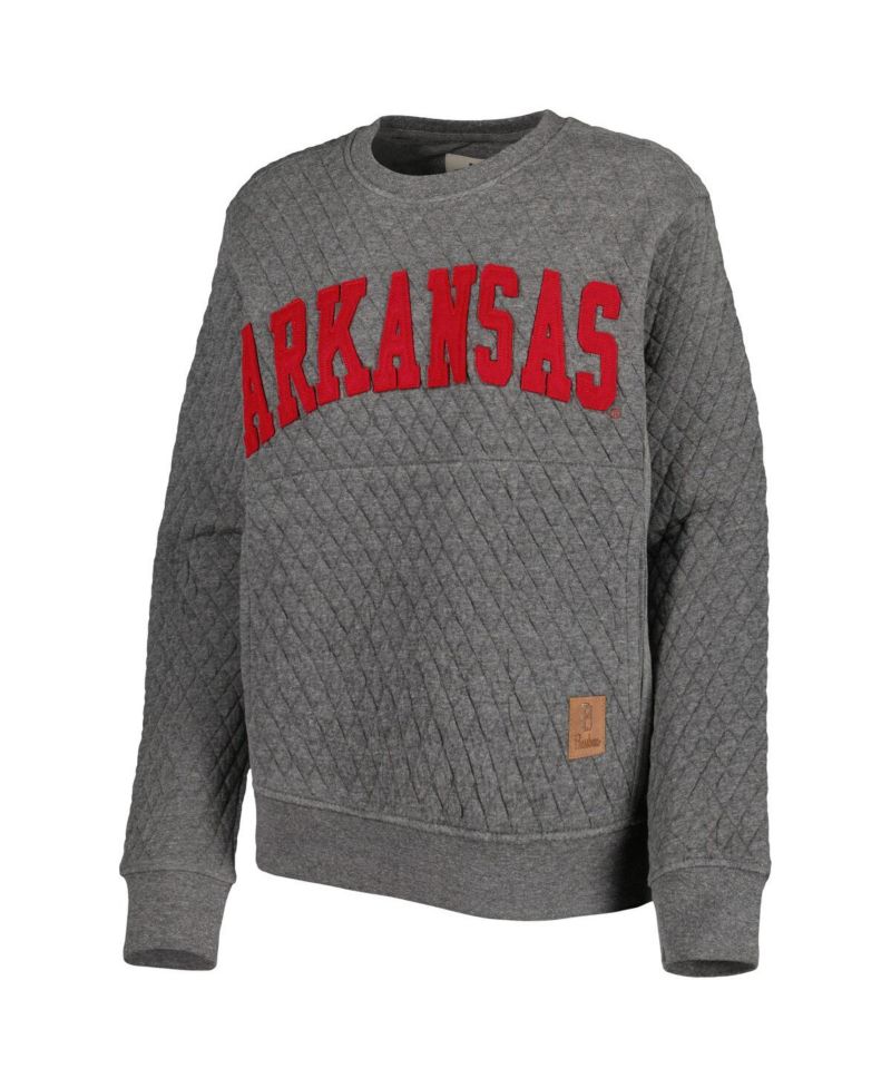 Women's Heather Charcoal Arkansas Razorbacks Moose Quilted Pullover Sweatshirt