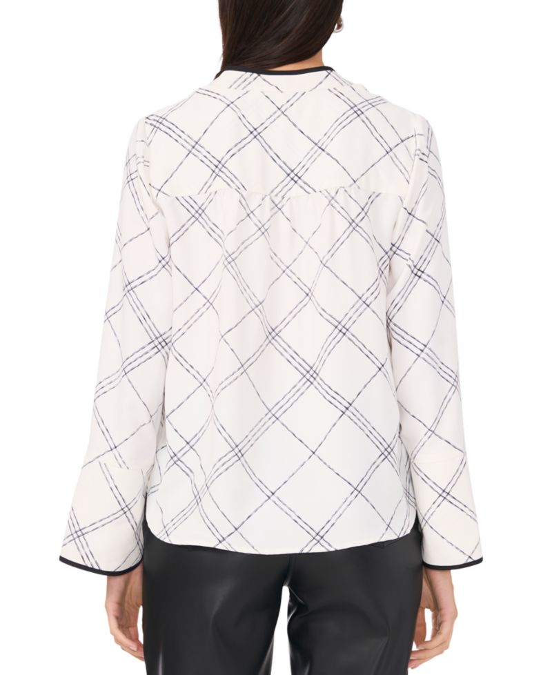 Women's Windowpane-Print V-Neck Top