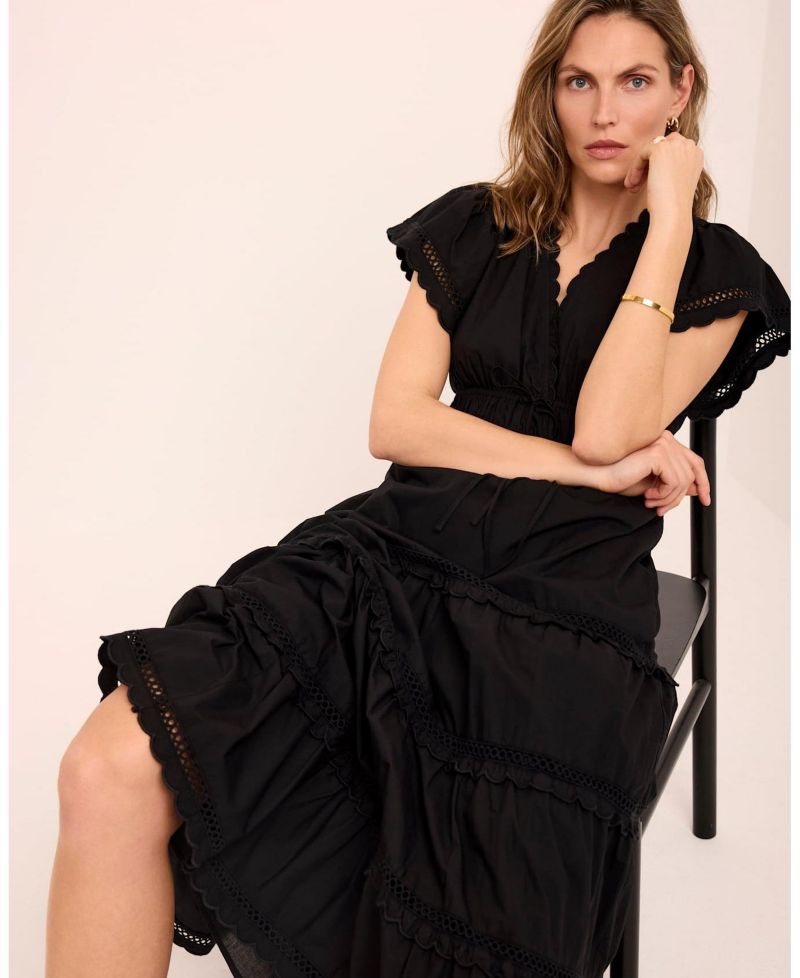Women's V-Neck Short-Sleeve Ruffle Cotton Maxi Dress