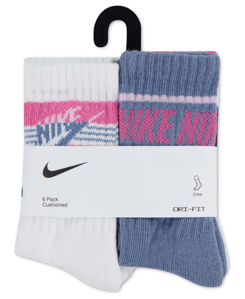 Boys' and Girls' 7-11 Dri-FIT Sport Graphics Crew Socks, 6-Pack