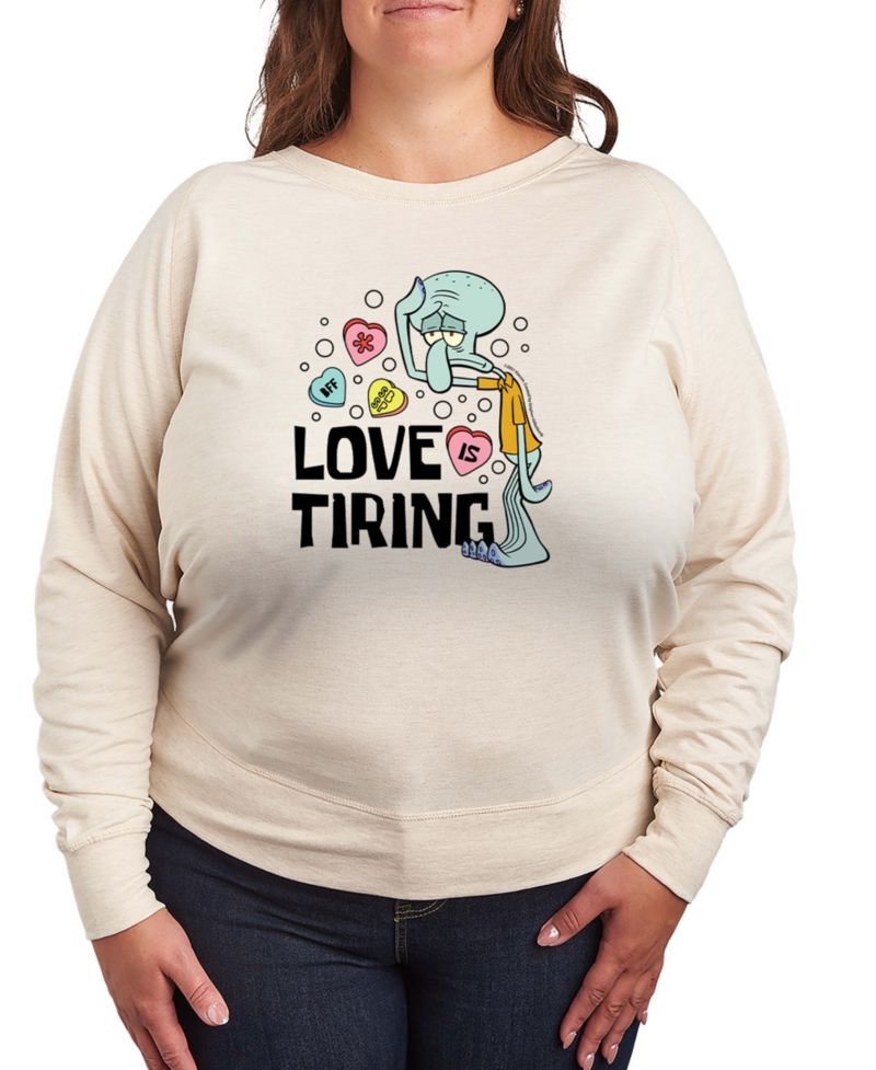 Women's Spongebob Squarepants Squidward Love Is Tiring Valentine French Terry Long-Sleeve T-Shirt