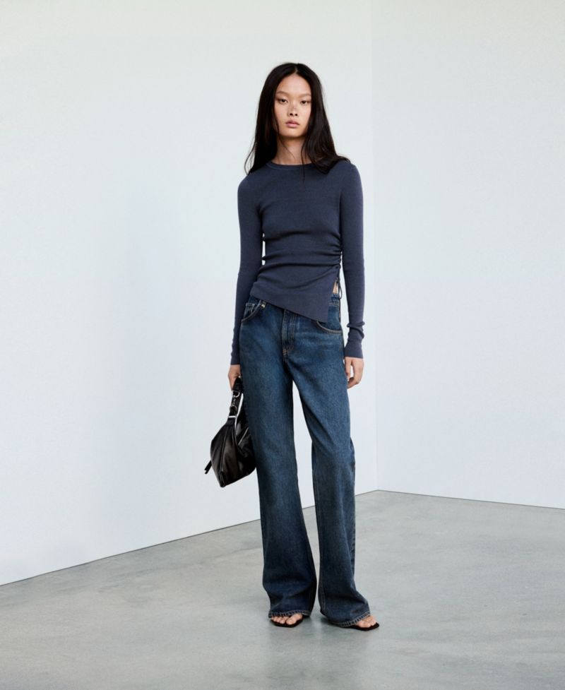 Women's Ruched Fine-Knit Sweater