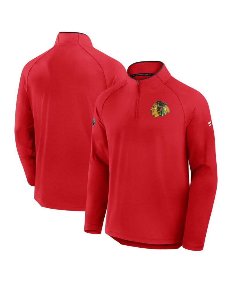 Men's Red Chicago Blackhawks Authentic Pro Rink Training Centennial Raglan Quarter-Zip Pullover Hoodie