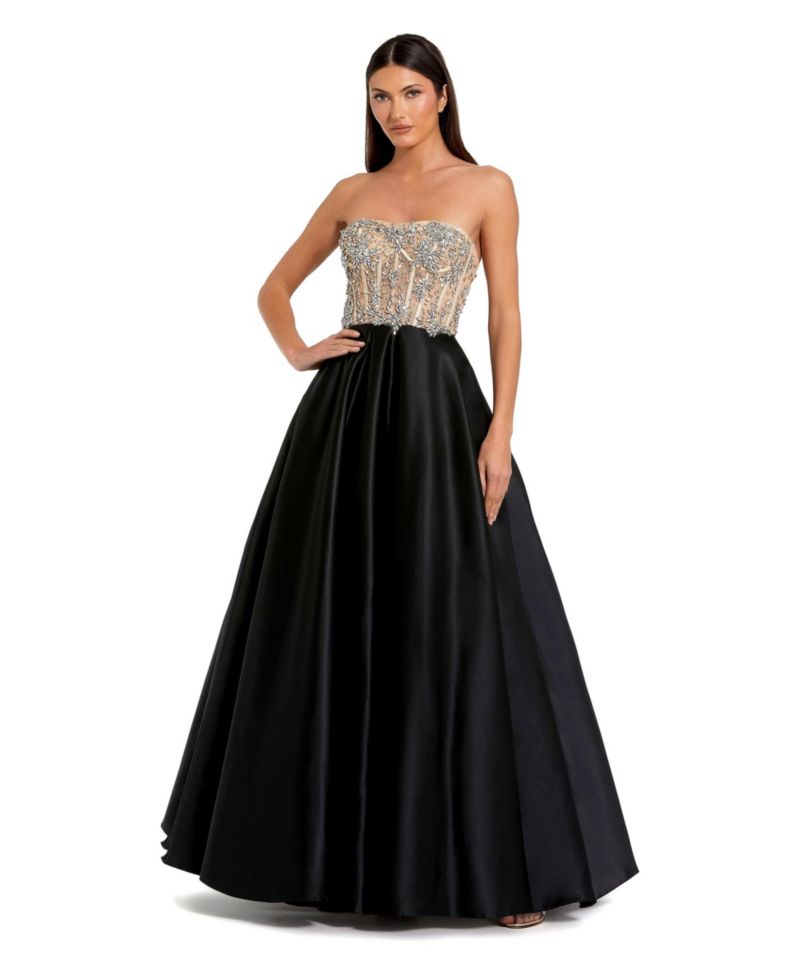 Women's Strapless Embellished Bustier Ball Gown