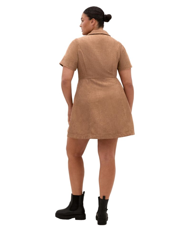Plus Size Leia Short-Sleeve A-Line Corduroy Mini Dress