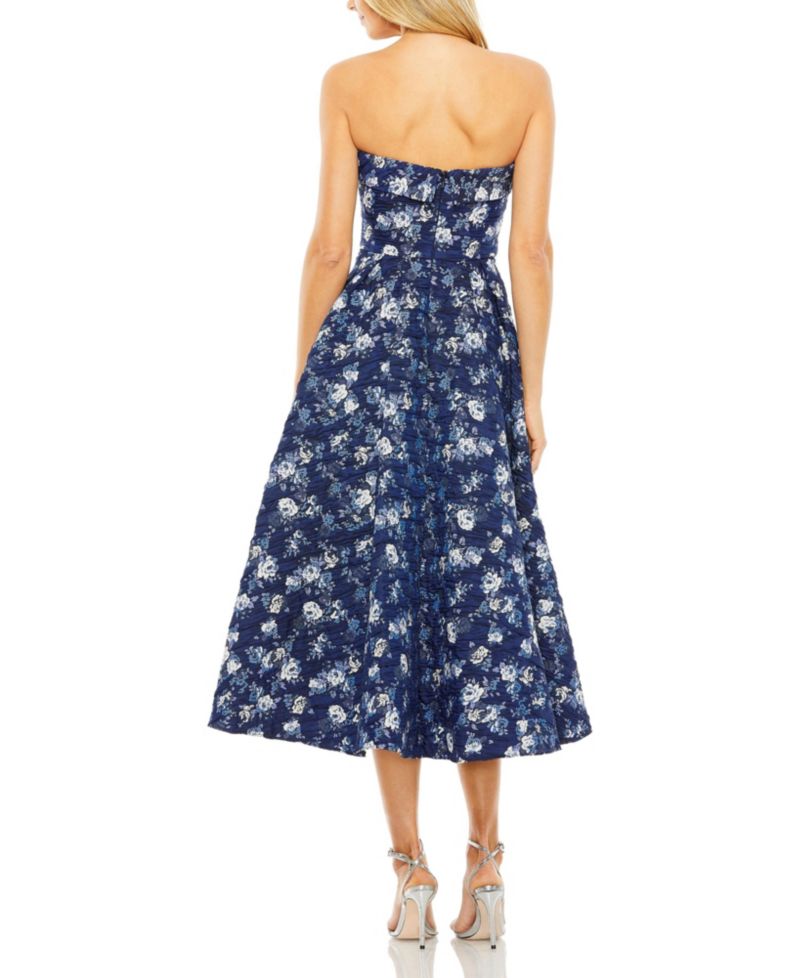 Women's Strapless Brocade Midi Dress