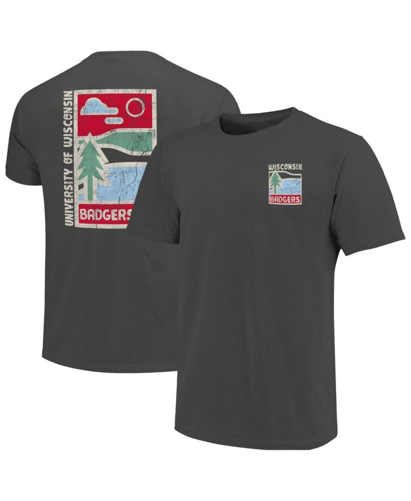 Men's Graphite Wisconsin Badgers Comfort Colors Minimal Vista Distressed Graphics T-Shirt