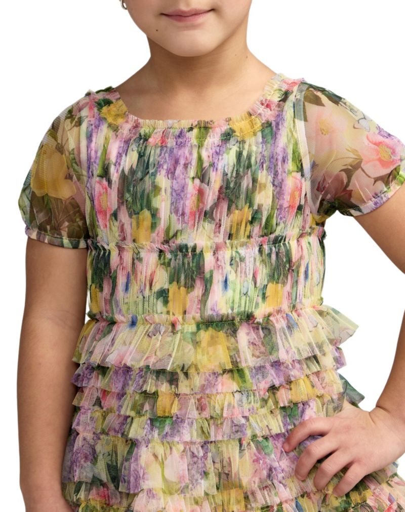 Big Girls Floral Scoop Neck Ruffle Dress