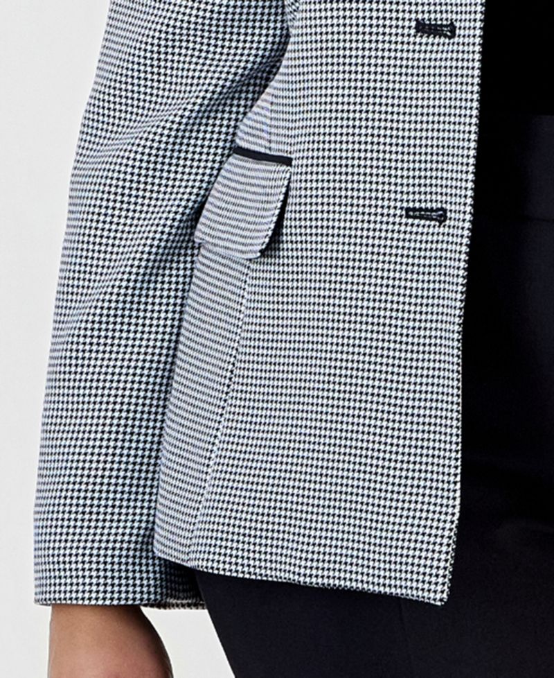 Plus Size Houndstooth Three-Button Slim-Fit Jacket and Pant, 2-Piece Set