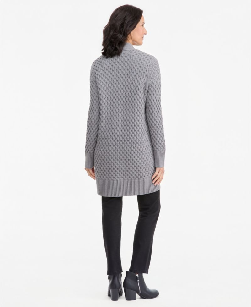 Petite Honeycomb-Knit Open-Front Long Cardigan