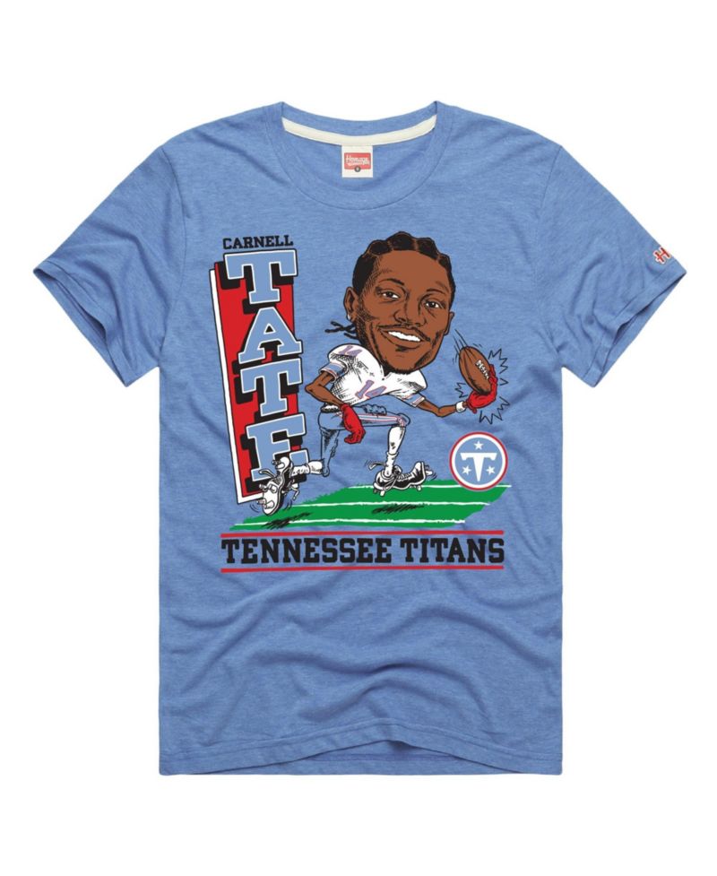 Men's and Women's Carnell Tate Light Blue Tennessee Titans Caricature Player Graphic Tri-Blend T-Shirt