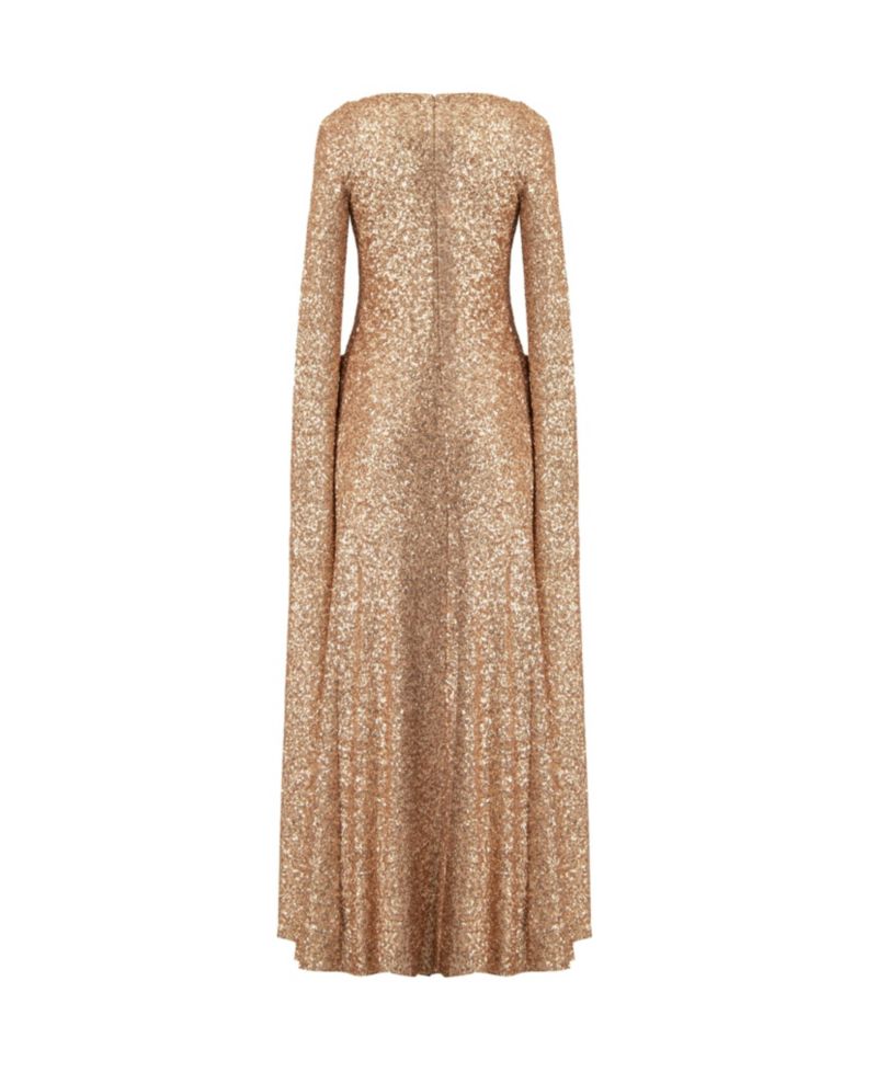 Women's Long Sleeve V-Neck Sequin Evening Dress with Slit