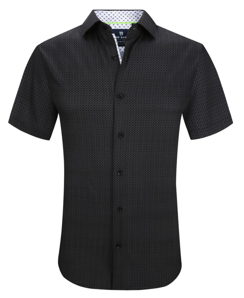 Men's Slim Fit Short Sleeve Performance Stretch Button Down Dress Shirt