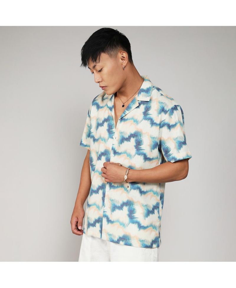 Men's Navy Blue & Off-White Ombre Lined Shirt