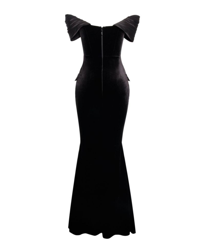 Women Qamra Black Velvet Off Shoulder Mermaid Maxi Dress