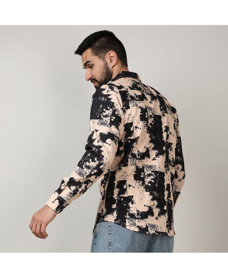Men's Beige & Black Paint Strokes Shirt