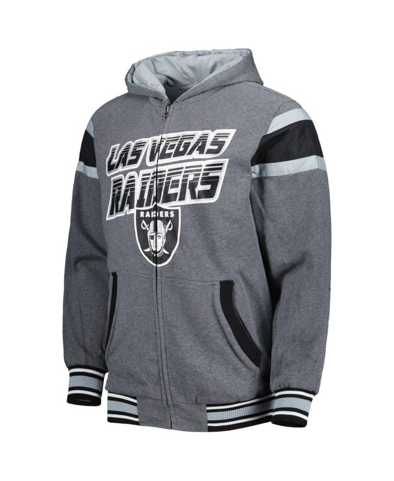 Men's Black, Gray Las Vegas Raiders Extreme Full Back Reversible Hoodie Full-Zip Jacket