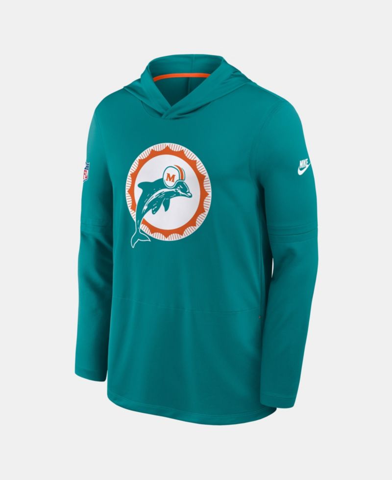 Men's Aqua Miami Dolphins Sideline Dri-FIT Long Sleeve Hooded T-Shirt