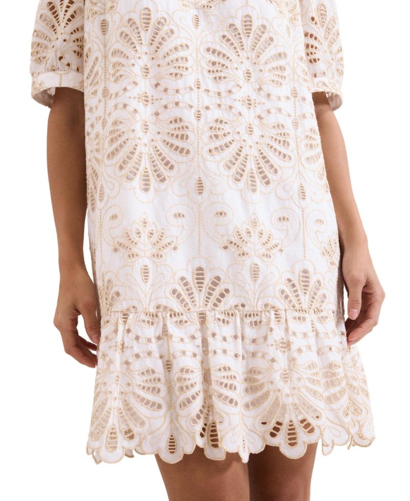 Women's Liliana Embroidered Puff-Sleeve V-Neck Mini Dress