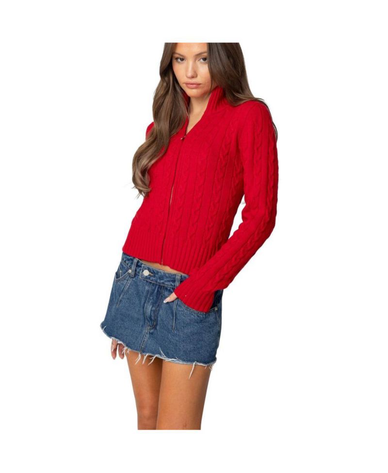 Women's Ryn Zip Up Cable Knit Cardigan