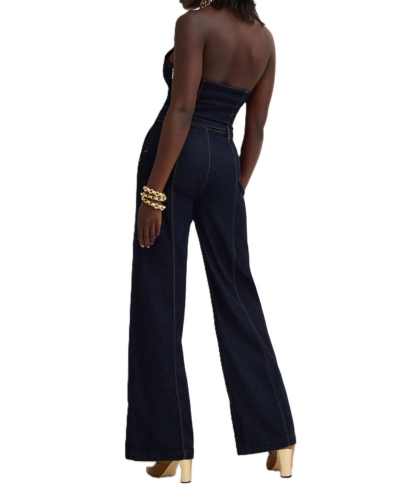 Women's Emory Sleeveless Halter Wide-Leg Denim Jumpsuit