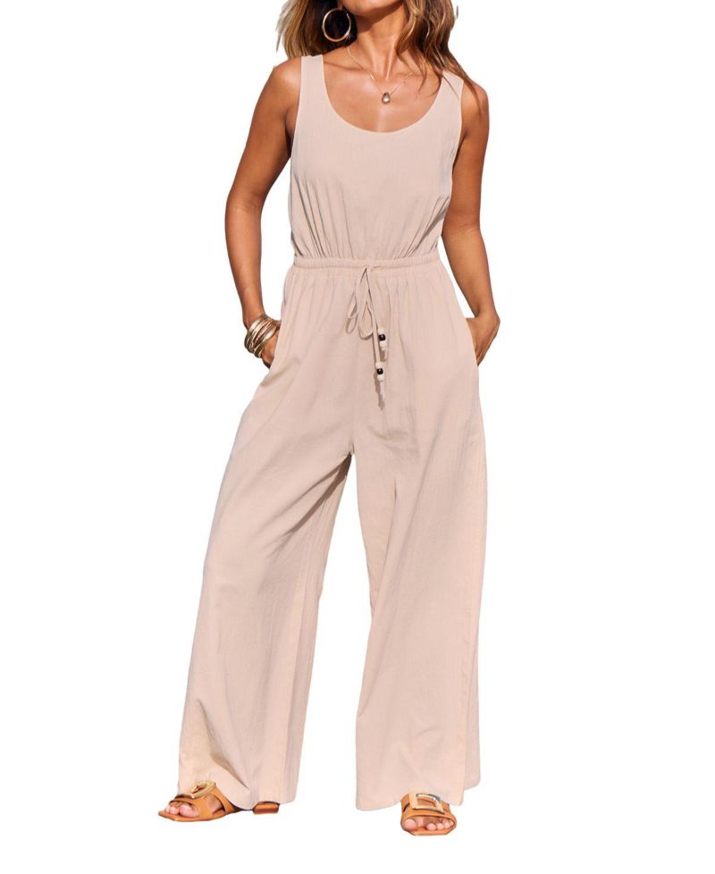 Women's Sleeveless Drawstring Waist Wide Leg Jumpsuit