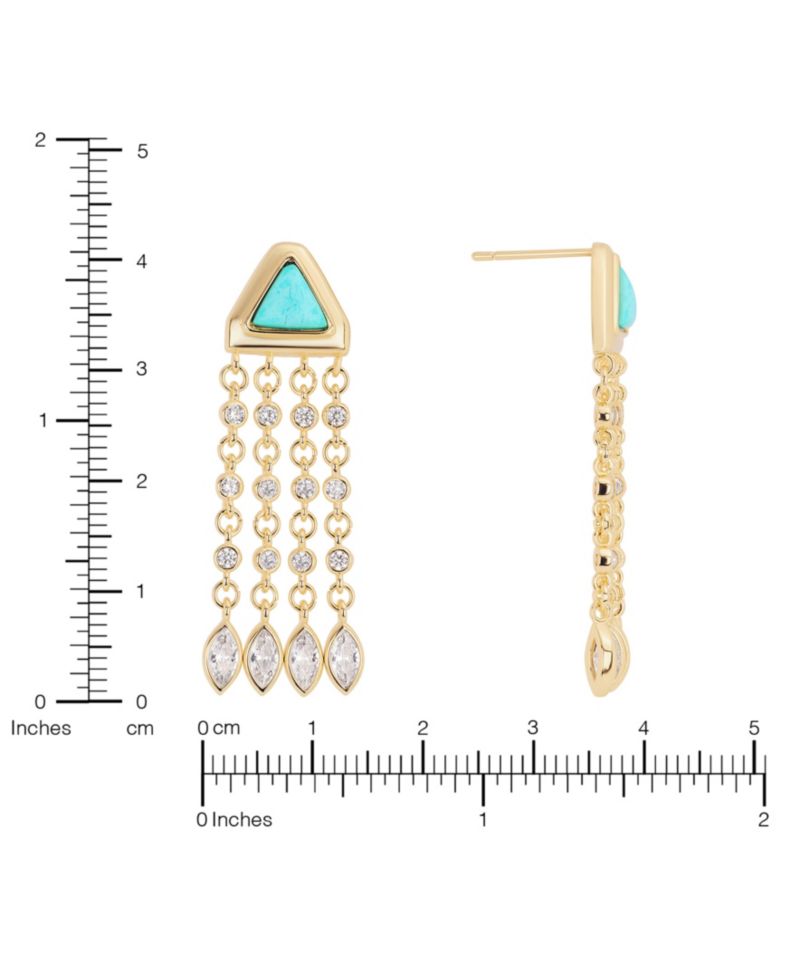 Gold-Plated Howlite Turquoise and Cubic Zirconia Triangle Waterfall Drop Earrings