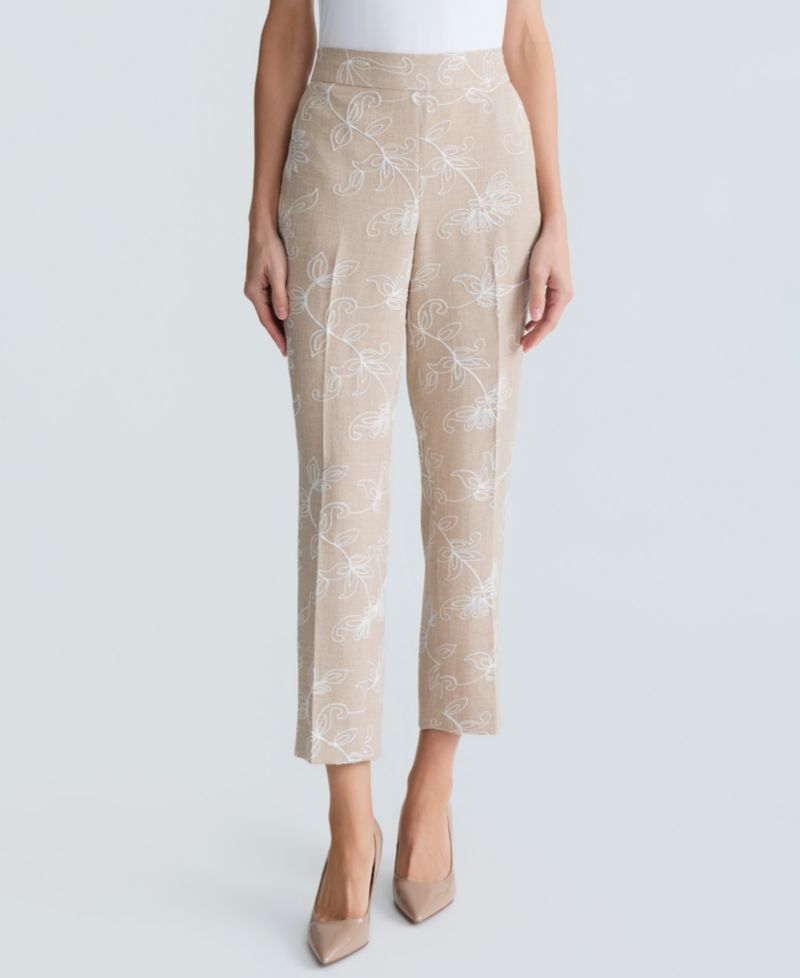 Women's High-Rise Embroidered Ankle Pants, Regular & Petite