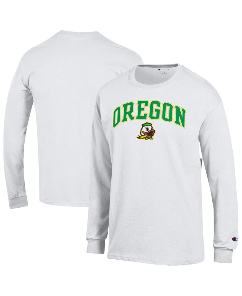 Men's White Oregon Ducks Arch Over Logo Long Sleeve T-Shirt
